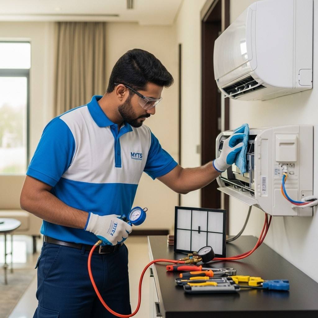 AC maintenance services in Dubai by MYTS Technical Services including cleaning, inspection, and repair for residential and commercial properties