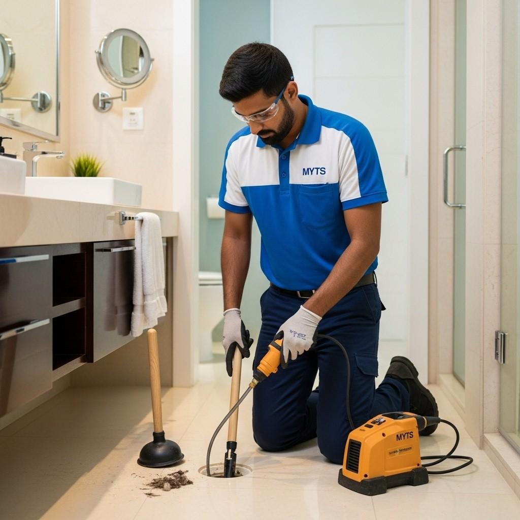 Professional bathroom drain cleaning service in Dubai by MYTS Technical Services