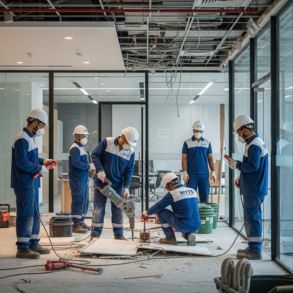 Professional commercial demolition services in Dubai by MYTS Technical Services – safe wall removal, office demolition, and controlled space clearing.