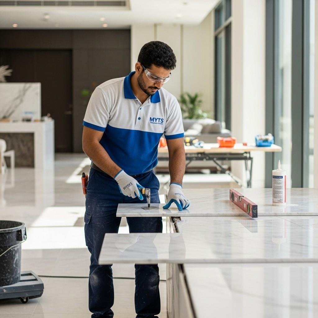 Professional marble polishing and new marble fixing for commercial and residential properties in Dubai by MYTS Technical Services