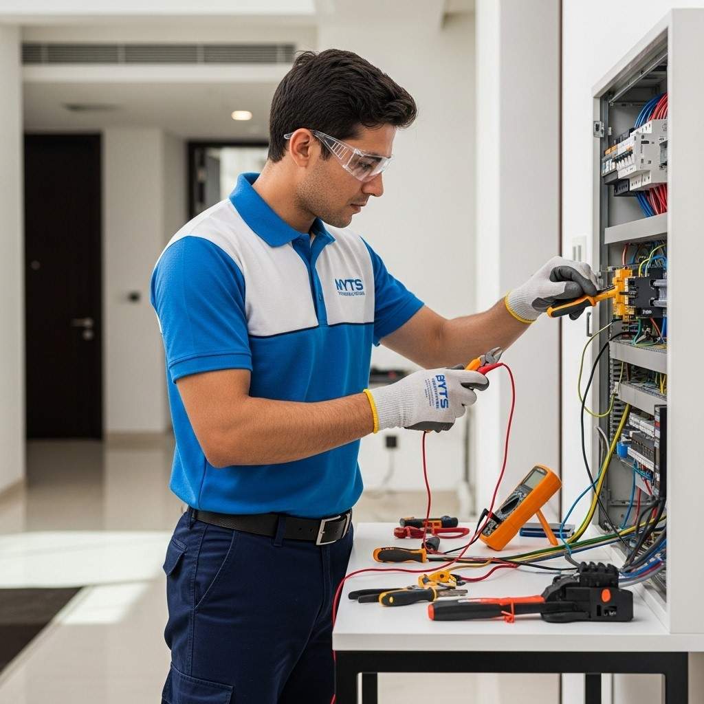 Certified technicians performing electrical repair and troubleshooting in Dubai for homes and offices