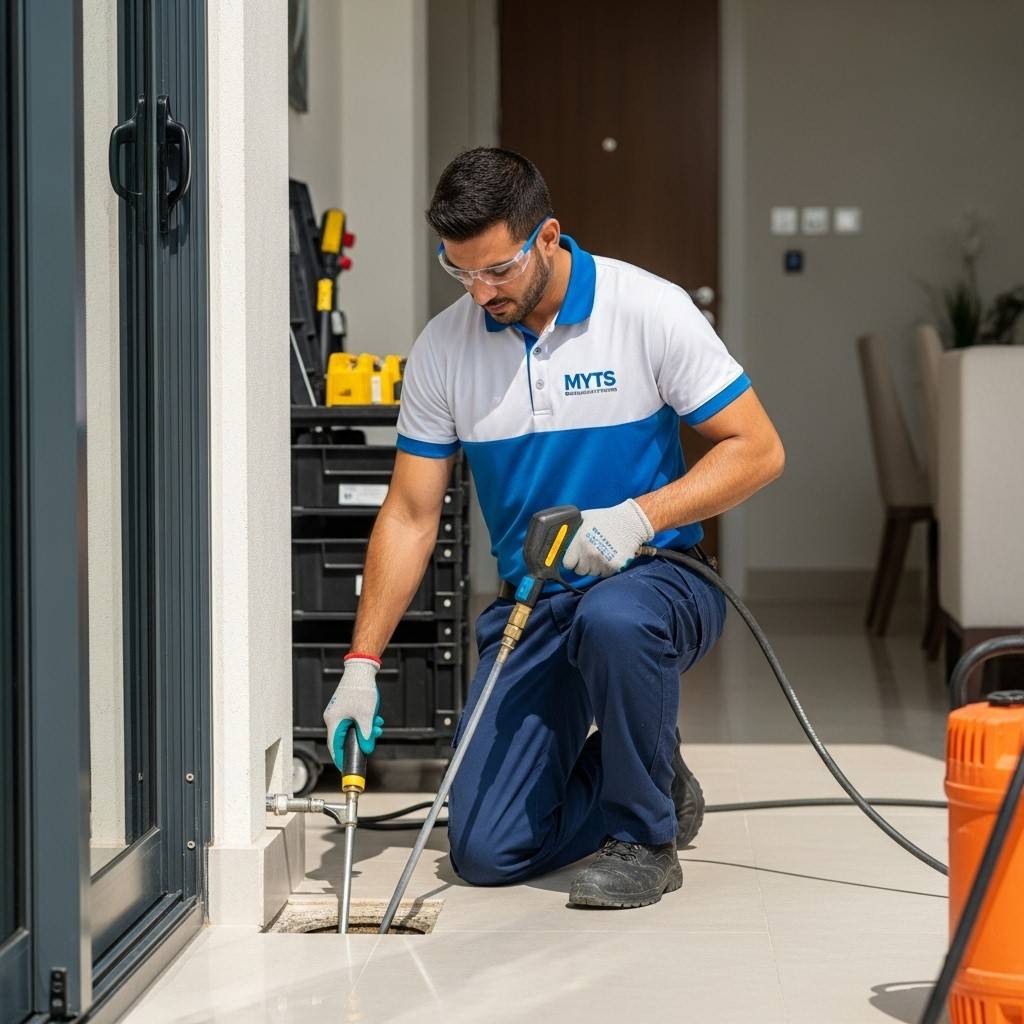 Professional drainage cleaning work in Dubai by MYTS Technical Services, clearing blocked drains and sewer lines efficiently
