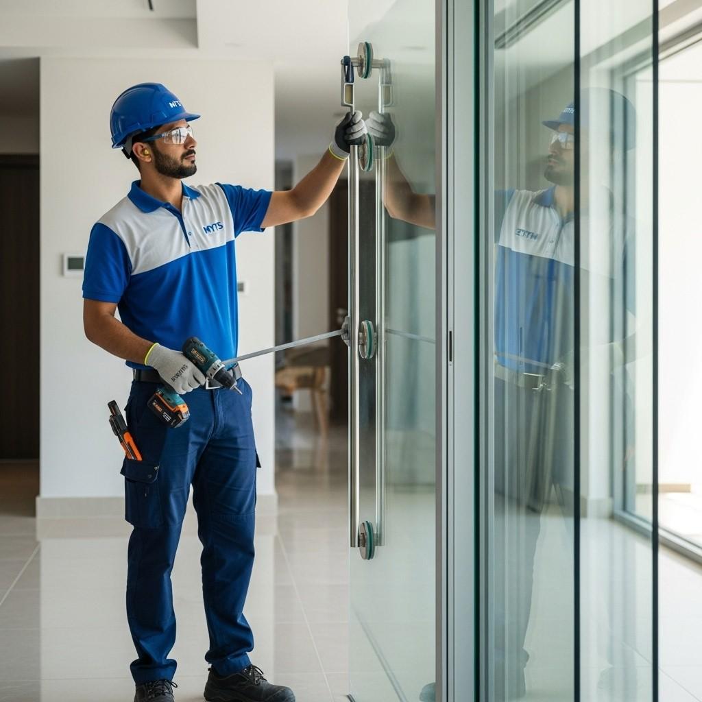 Professional glass door and partition installation services in Dubai by MYTS Technical Services for homes, offices, and commercial spaces.