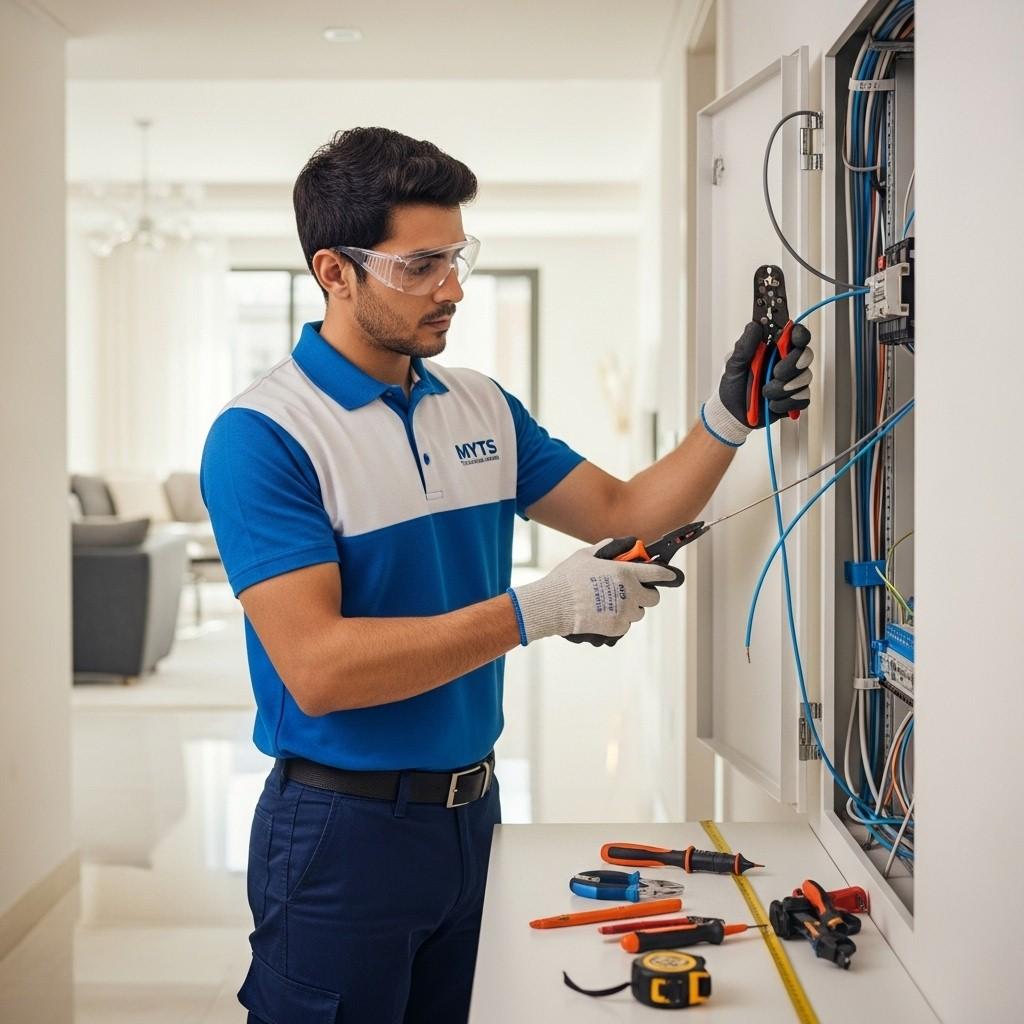 Professional home electrical wiring services in Dubai by MYTS Technical Services – safe, reliable, and certified electricians for homes and villas.