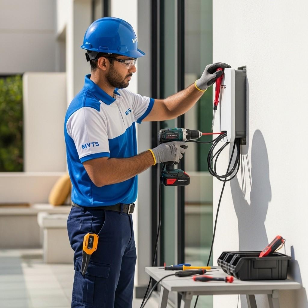 Professional home Tesla Wall Connector installation in Dubai by MYTS Technical Services for safe and reliable EV charging.
