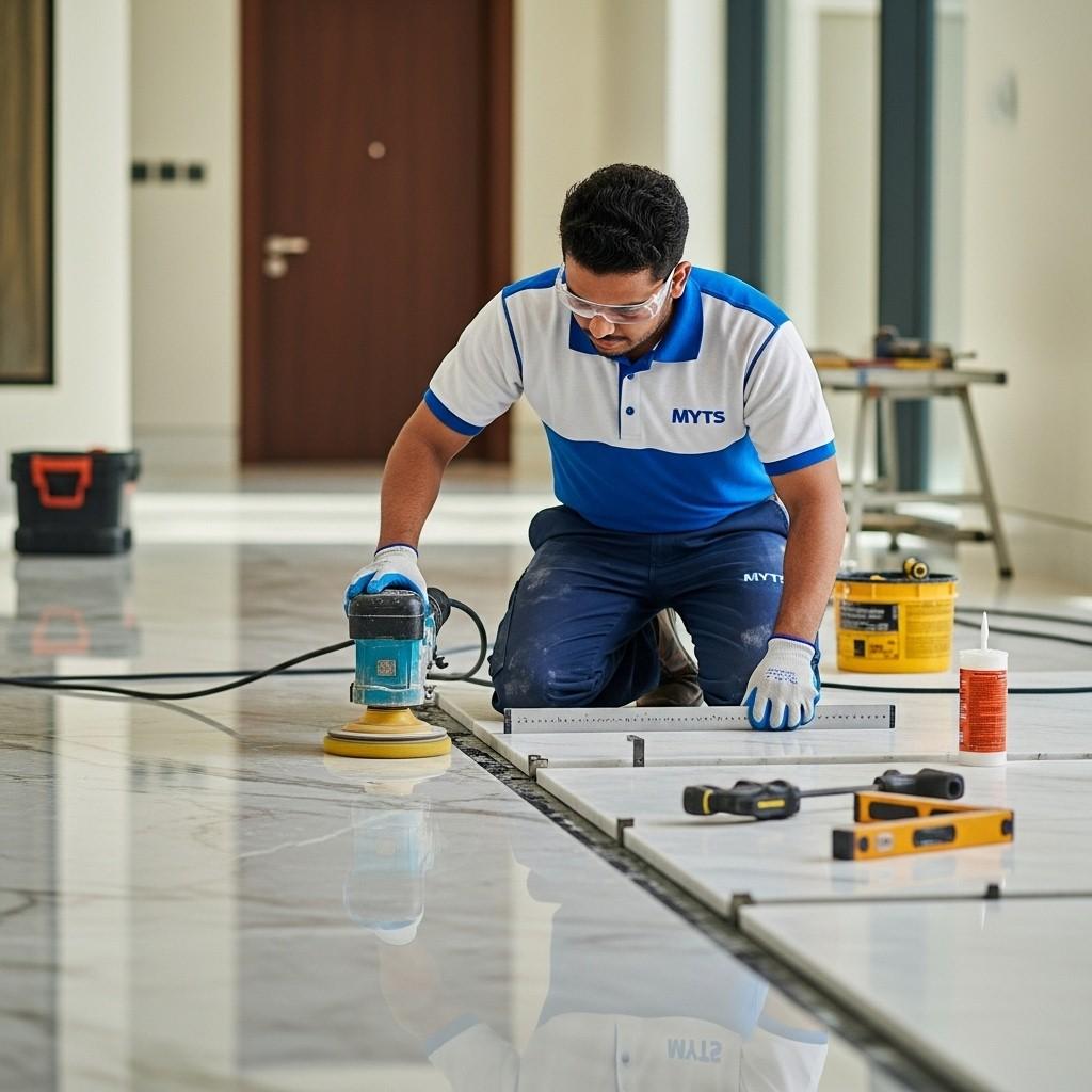 Marble polishing and new marble fixing services in Dubai by MYTS Technical Services for homes and commercial properties