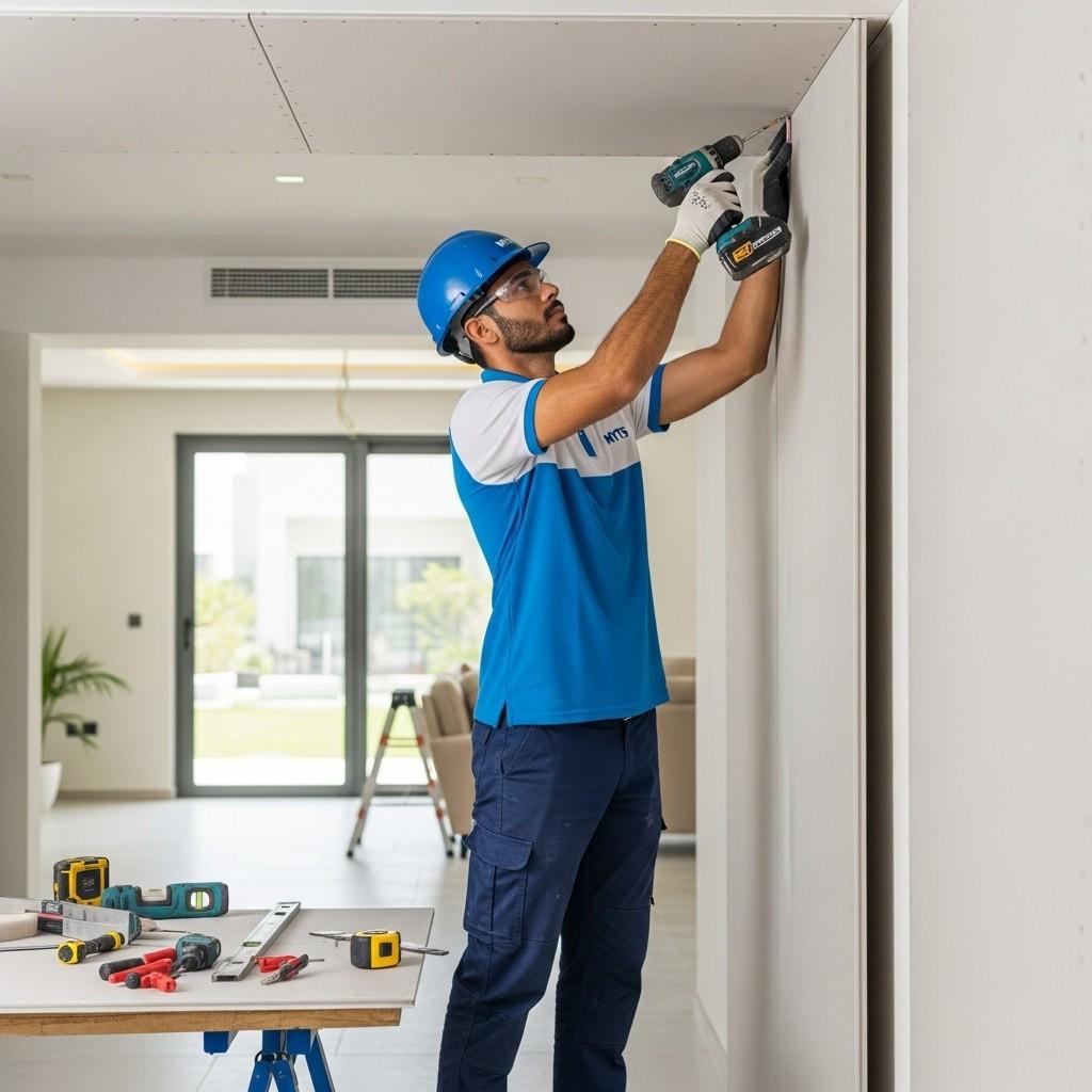 Residential gypsum partitions and ceiling installation by MYTS Technical Services in Dubai