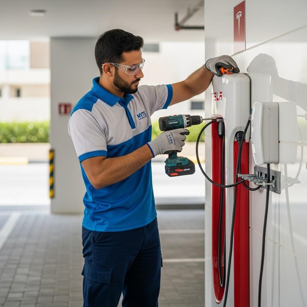 Home 16 Tesla charger installation in Dubai by MYTS Technical Services for home and commercial EV charging