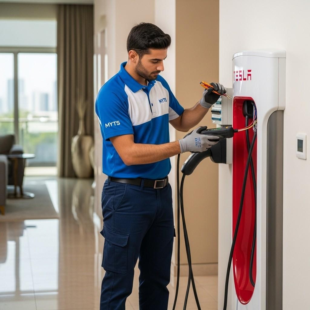 Professional Tesla charger repair and troubleshooting services for homes and offices in Dubai by MYTS Technical Services