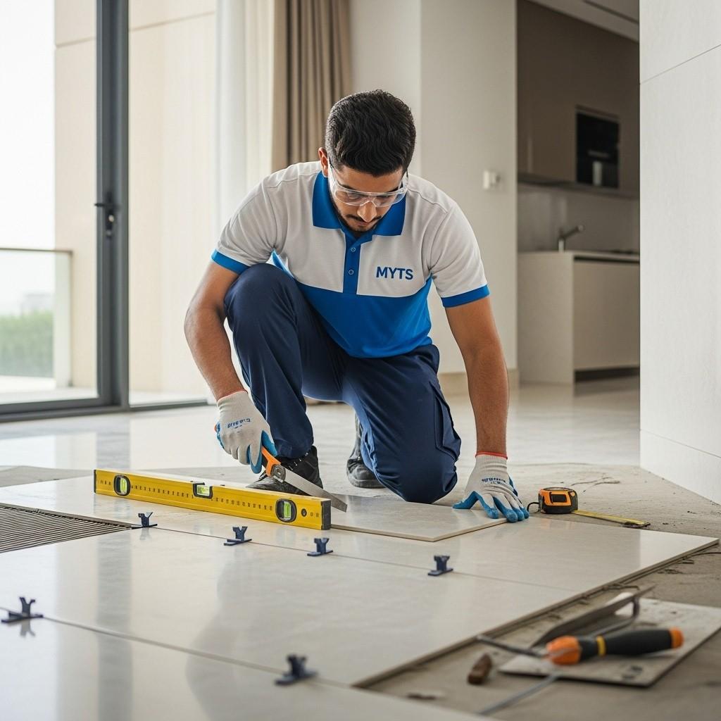 Home 22 Tiling works in Dubai by MYTS Technical Services including floor, wall, and decorative tile installation