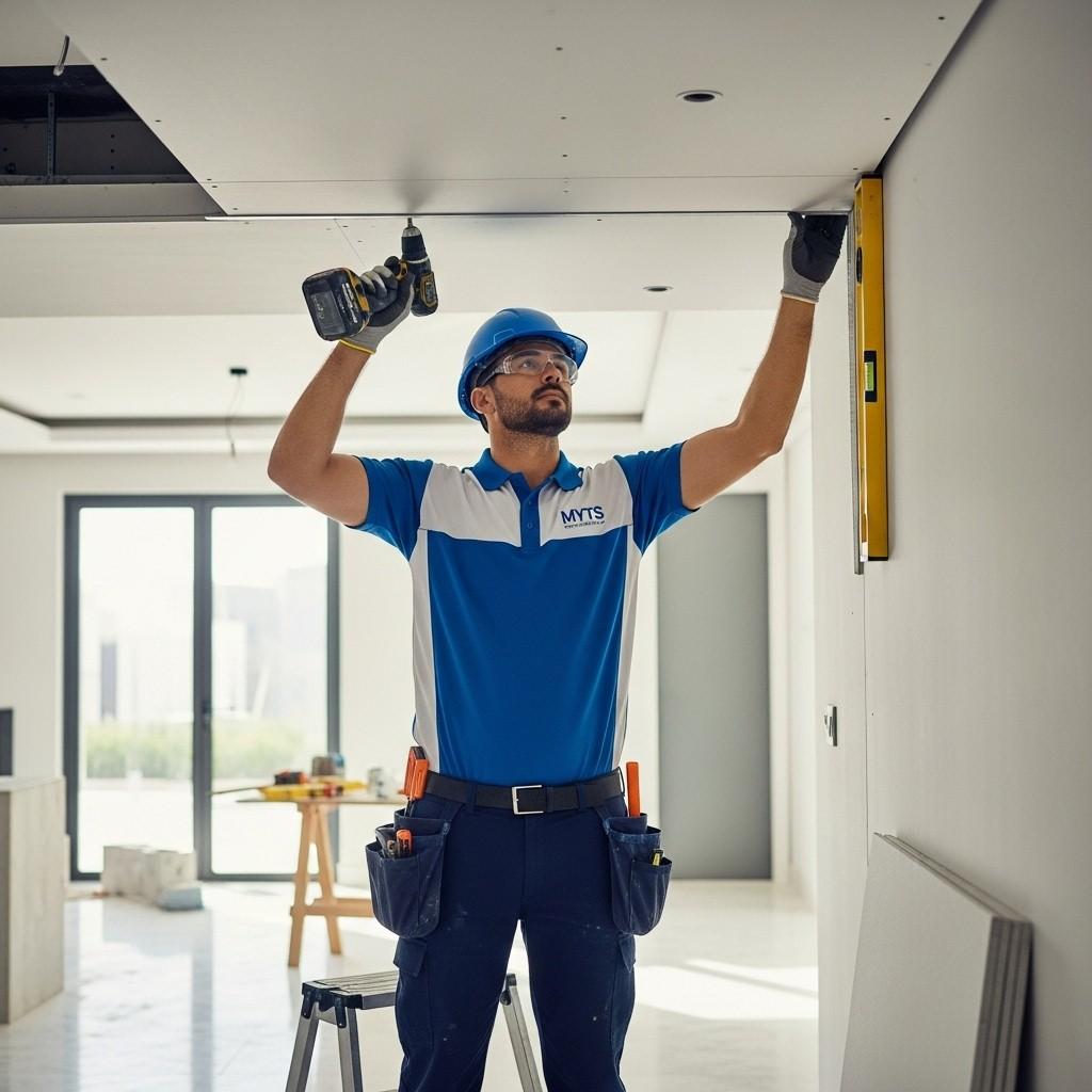 Professional gypsum partition and ceiling work in Dubai by MYTS Technical Services