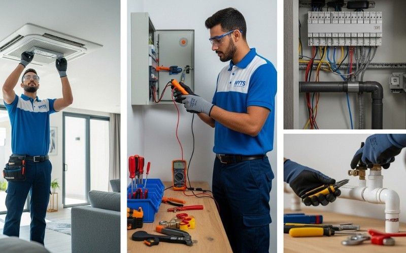 Technician performing HVAC & AC maintenance in Dubai home