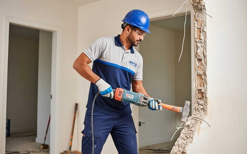 Controlled demolition in Dubai with concrete cutting machinery