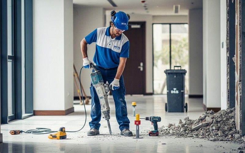 Licensed demolition contractors in Dubai safely demolishing a residential villa