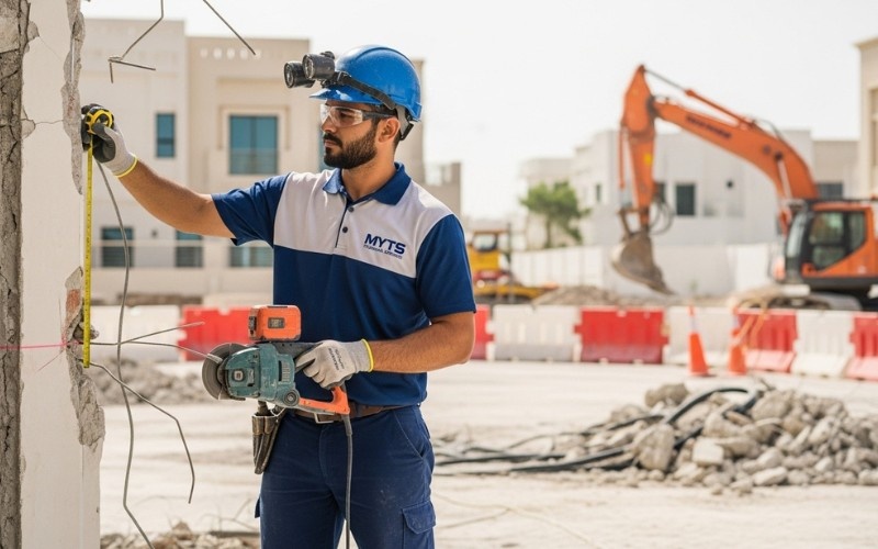 Demolition Company in Dubai, UAE, Safe, Licensed & Professional Services 2 Industrial demolition in Dubai with excavators and safety barriers