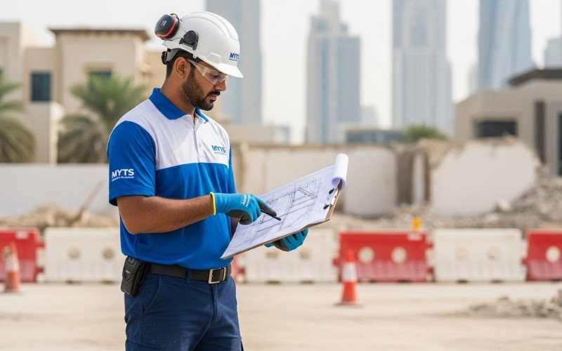 Interior demolition contractors in Dubai removing walls and flooring