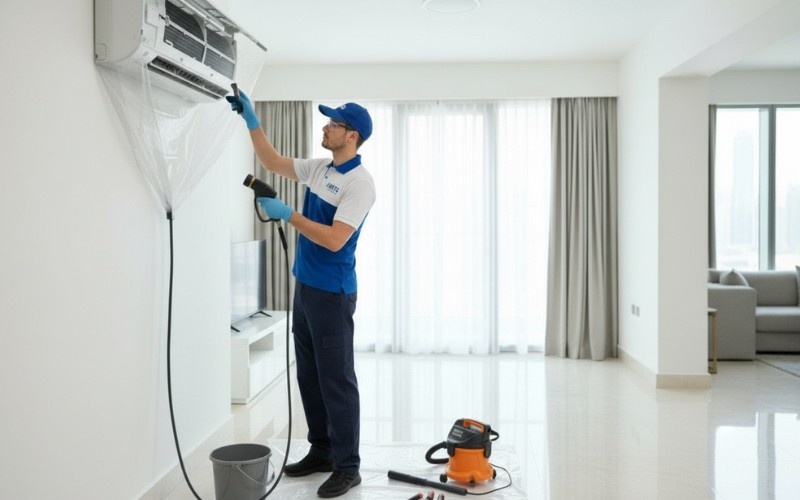 Best AC Service in Dubai for Reliable Home Cooling 2 skilled technicians providing best AC service in Dubai