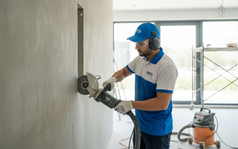 concrete cutting Dubai professionals cutting concrete wall with precision tools