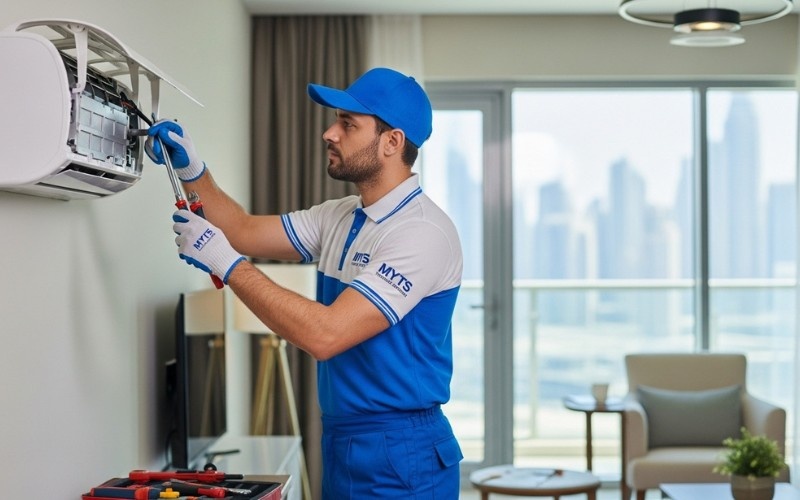Emergency AC Repair Dubai 24/7 Fast Cooling Solutions 1 expert technician performing emergency AC repair in Dubai