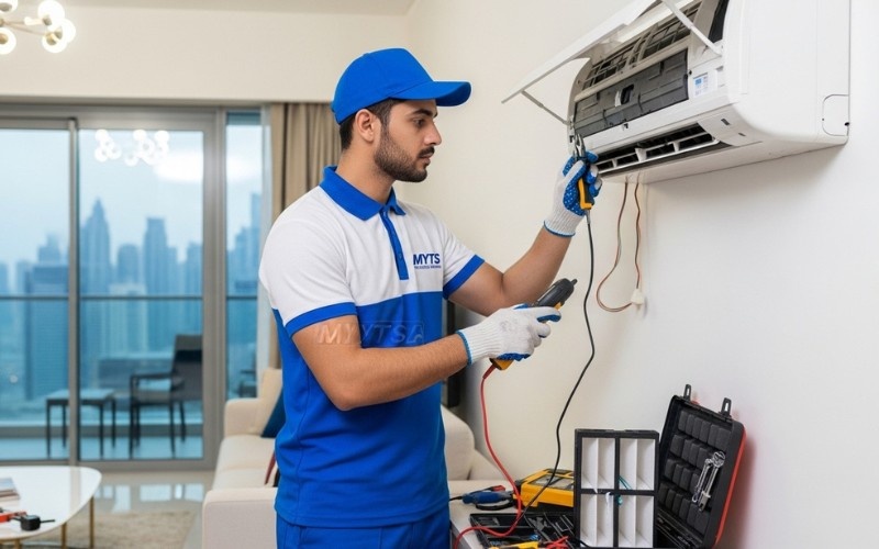 Home 34 emergency AC repair Dubai service technician fixing air conditioner