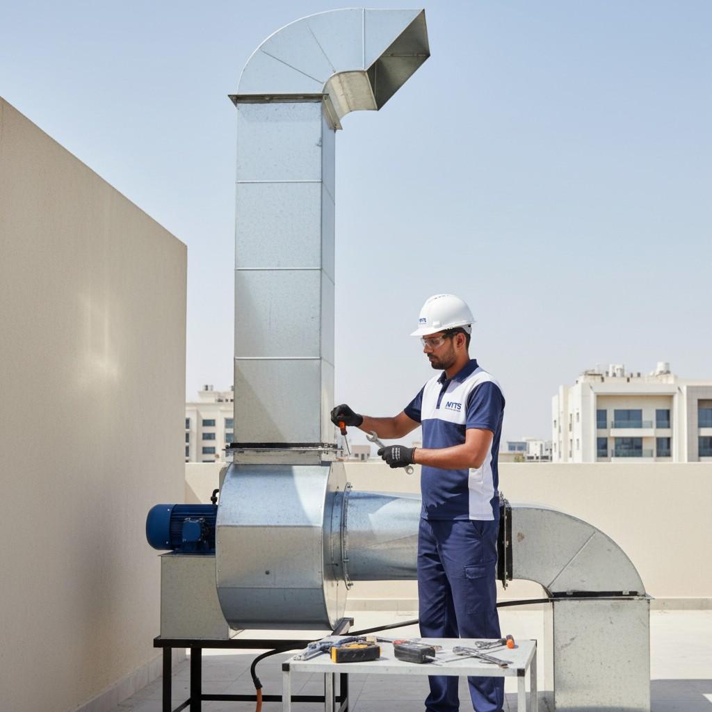 Professional Slide-Out Electronic Control Exhaust Duct installed in a modern Dubai kitchen