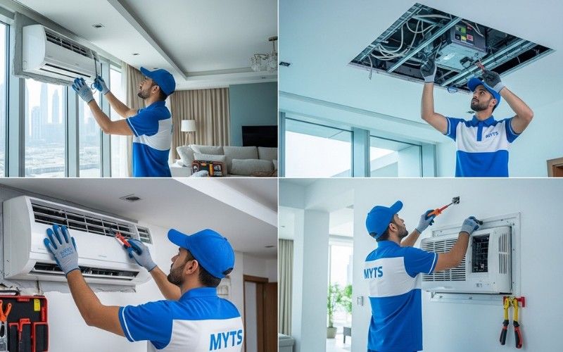 certified technician performing AC installation in Dubai