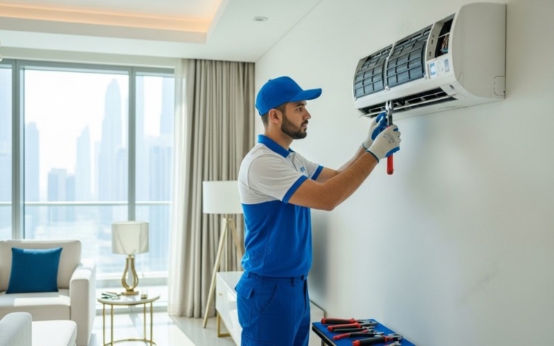 AC Maintenance Dubai and AC Installation Dubai Complete Service Guide 1 skilled technician performing AC maintenance and installation in Dubai