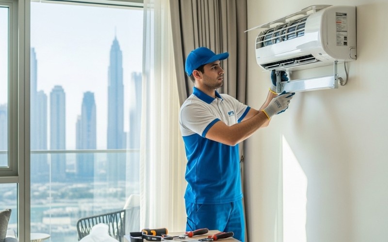 indoor AC unit mounted by a professional in a Dubai home