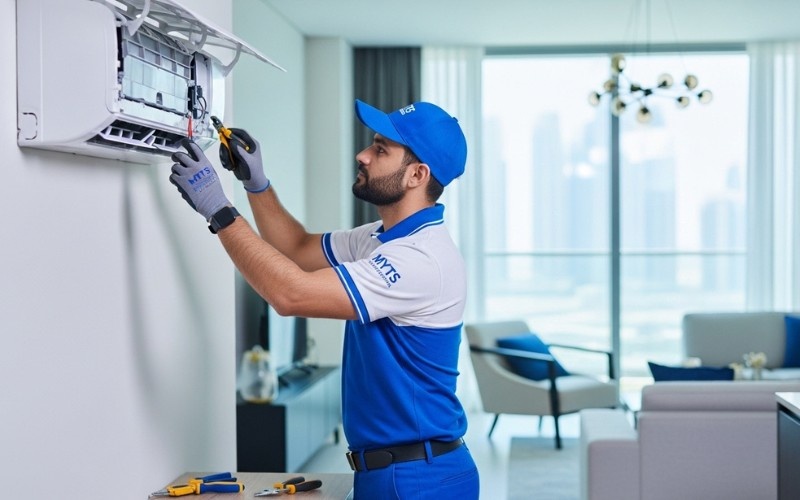 skilled technicians performing AC installation in Dubai