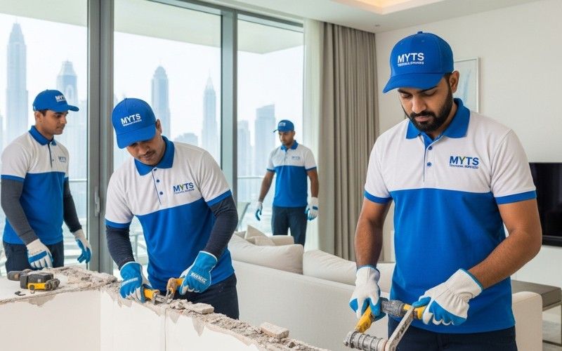 skilled technicians performing demolition services in Dubai
