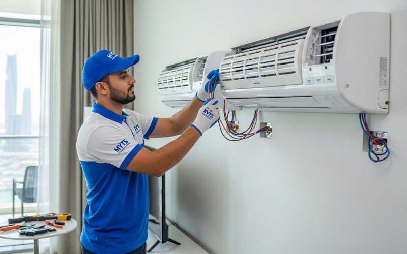 outdoor AC unit installation by experienced technician in Dubai
