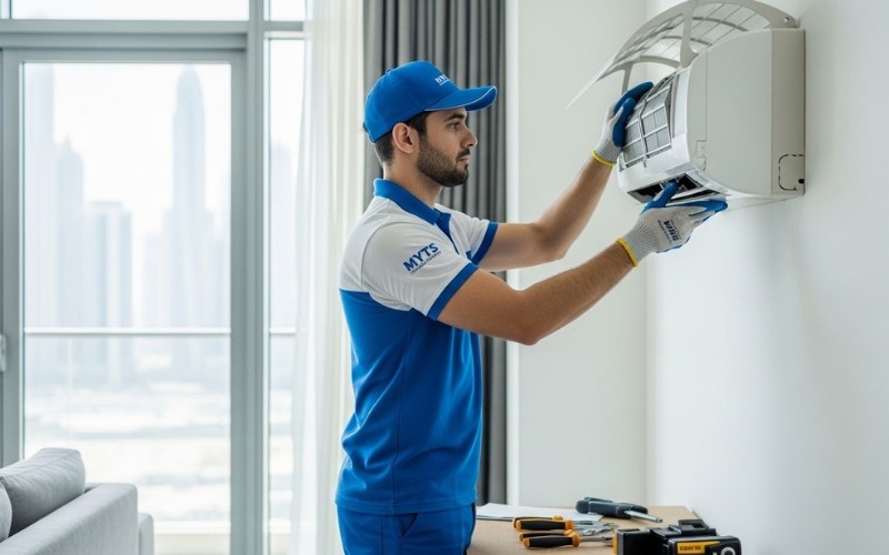 expert technician performing emergency AC installation in Dubai