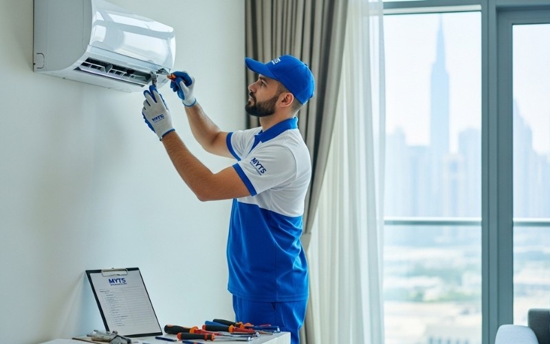 certified technician performing residential AC installation in Dubai