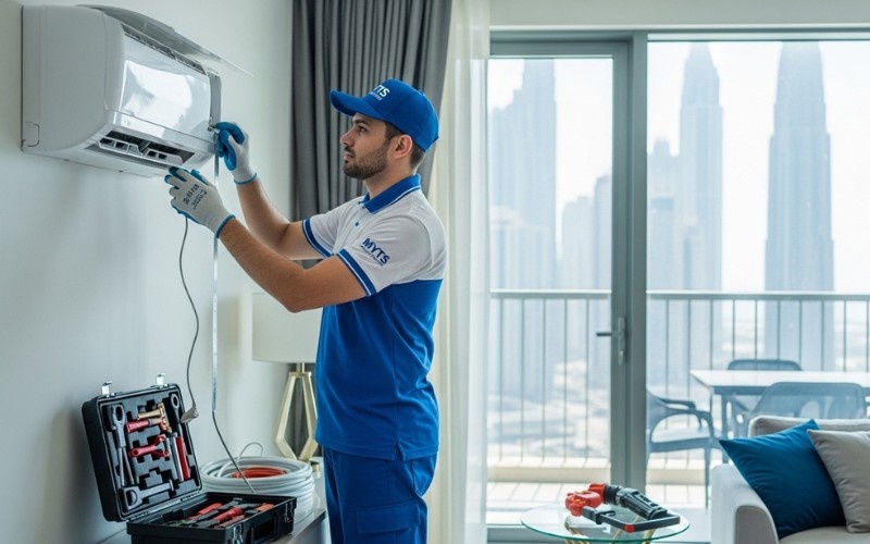 split air conditioner being installed by a trained Dubai AC technician