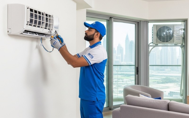 Split AC Installation Dubai Cost, Process, and Expert Services 2 complete split AC installation process in Dubai including wiring and pipes
