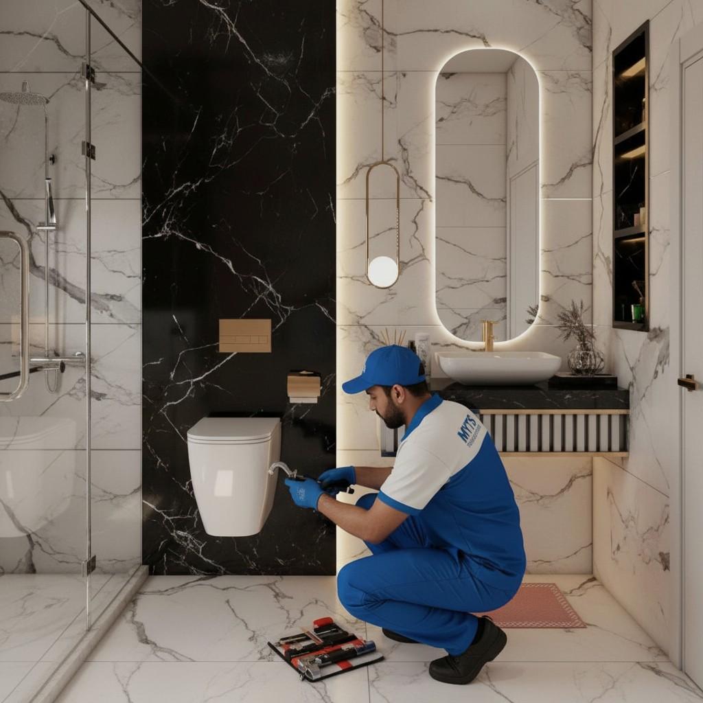 WC Installation in Dubai by professional plumbing technician in modern bathroom