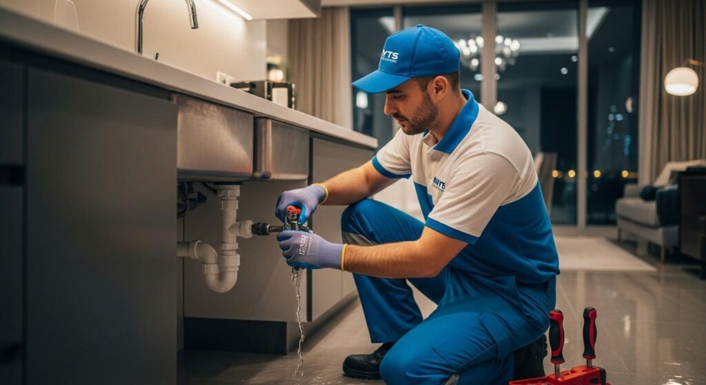 emergency plumber fixing water leakage in Dubai