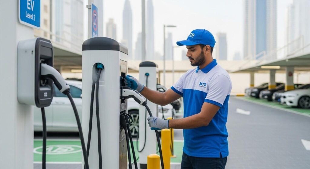 smart EV charging station installation in office Dubai