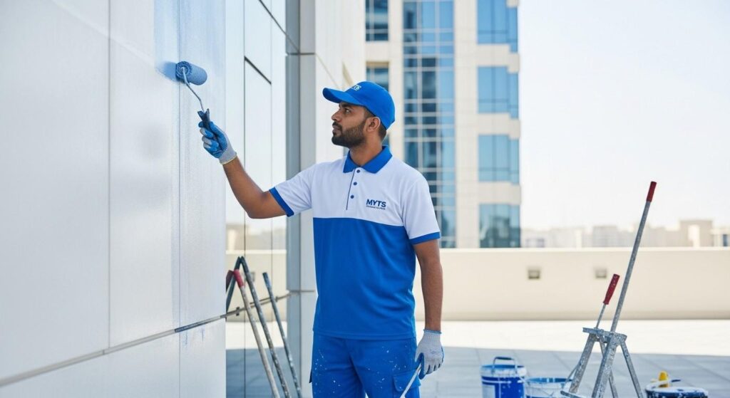 skilled painters delivering office painting services in Dubai