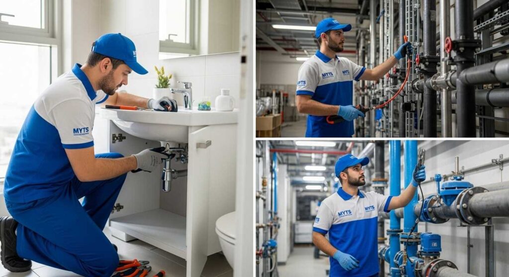 skilled plumber fixing pipe leakage in Dubai home