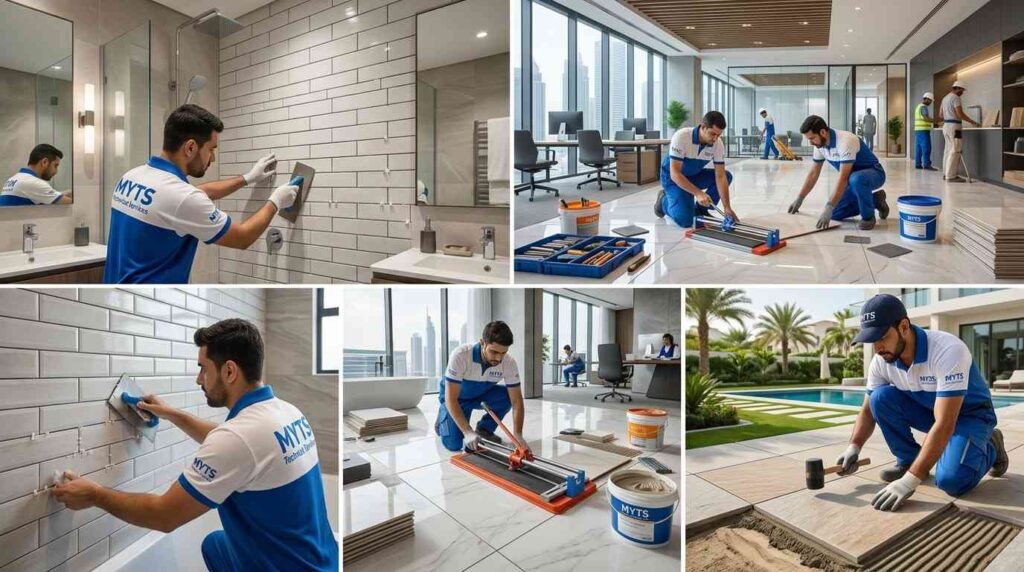 Bathroom wall tile fixing and renovation services in Dubai