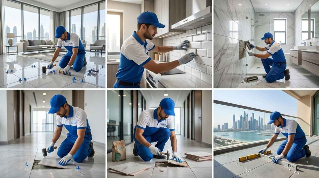 Tile Work in Dubai, Expert Tile Installation & Fixing Services 2 Bathroom tile installation work by professional tilers in Dubai