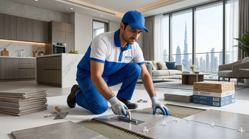 Bathroom wall and floor tiling services in Dubai by professional tilers