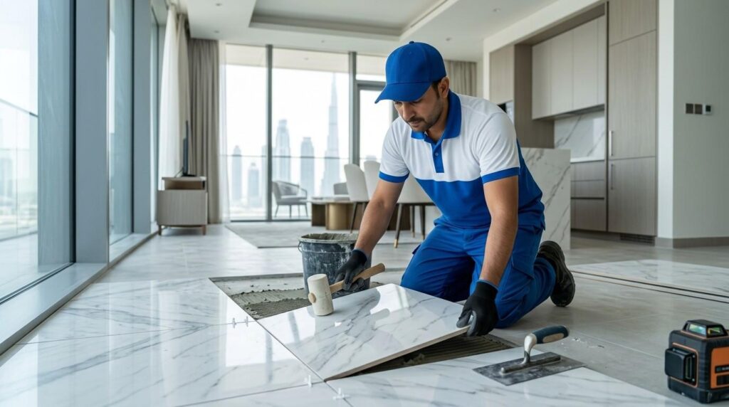 Floor and Wall Tiling Dubai, Expert Tile Installation Services 2 Modern bathroom wall tiling design and installation in Dubai