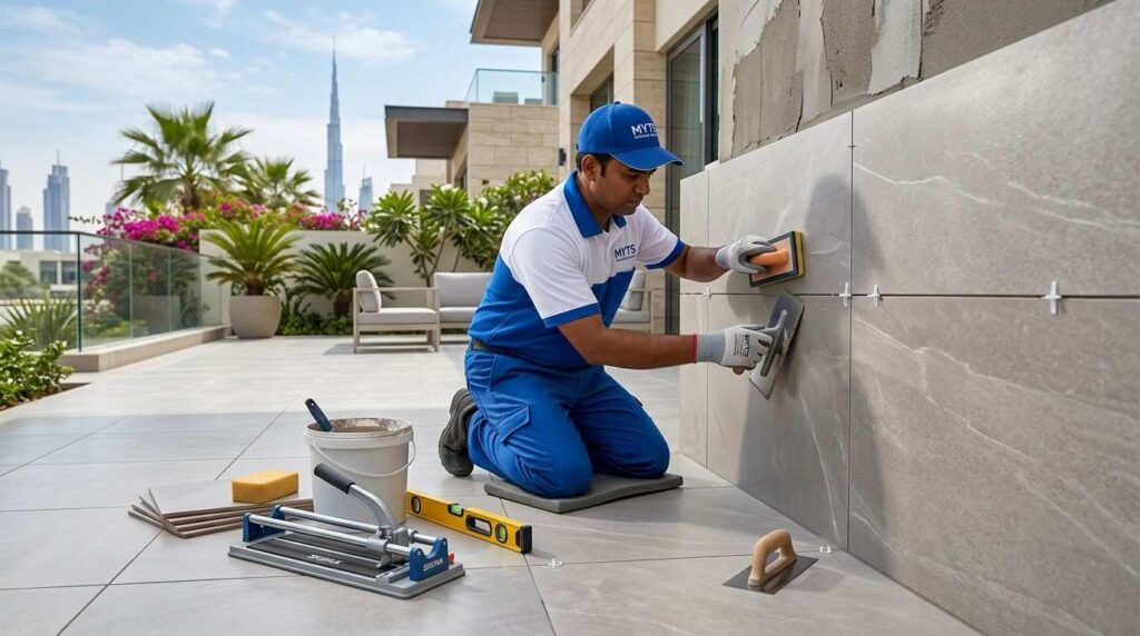 Affordable Tiling Work in Dubai, Cost Effective & Reliable Solutions 1 Modern bathroom tiling work completed by tiling experts in Dubai