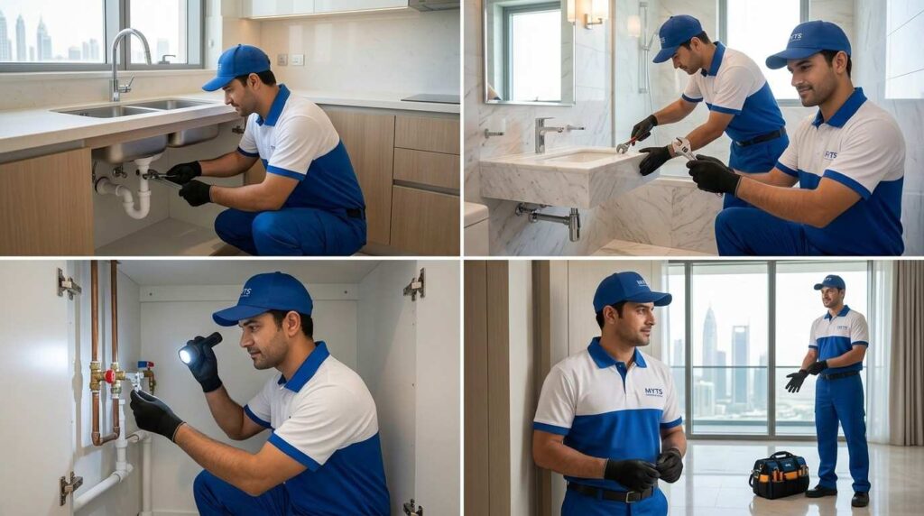 emergency plumber in Dubai repairing burst pipe quickly