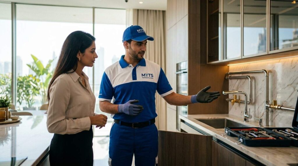 Expert plumber working on plumbing installation project in Dubai
