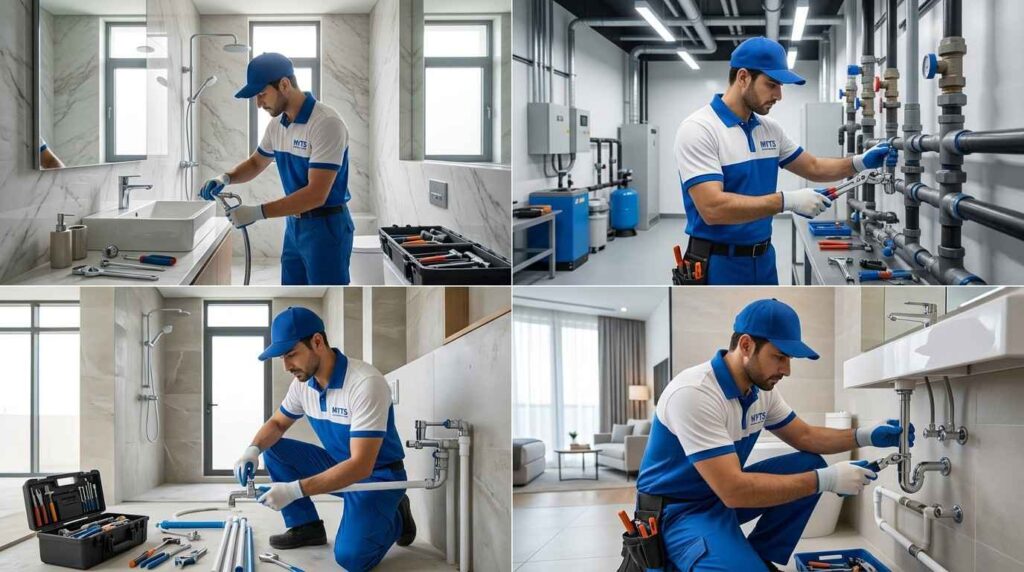 Kitchen sink and pipe plumbing installation in Dubai villa