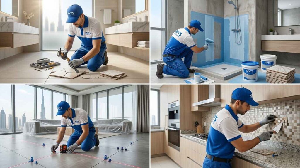 Affordable Tiling Work in Dubai, Cost Effective & Reliable Solutions 3 Kitchen wall tile installation work in Dubai by professional tilers
