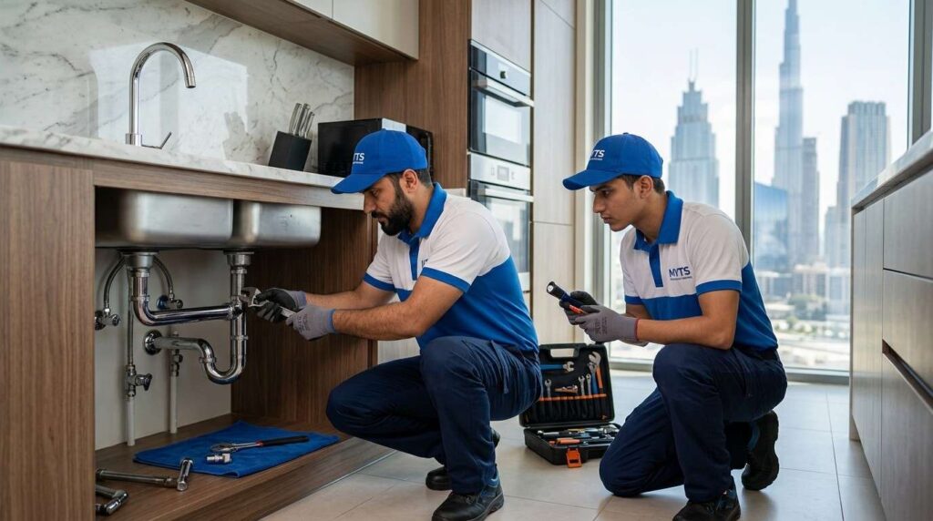 plumber repairing broken pipe in Dubai